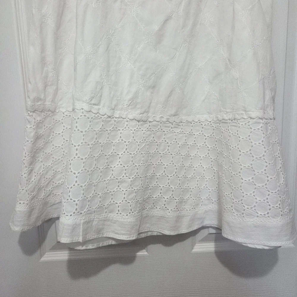 Vintage Requirements White Embroidered Eyelet Cotton Midi Skirt Size 14 Boho - Picture 3 of 10